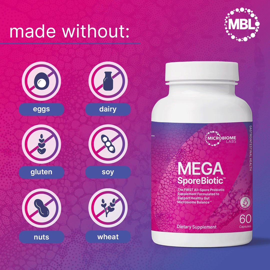 Microbiome Labs MegaSporeBiotic Probiotics for Women & Men - Spore-Based Probiotic for Gut Health & Digestive Support - Shelf-Stable, Travel-Friendly, Mens & Womens Probiotics (60 Capsules)
