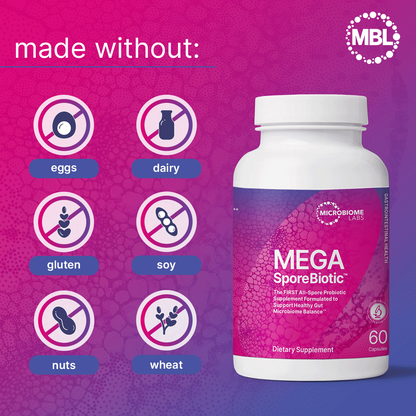 Microbiome Labs MegaSporeBiotic Probiotics for Women & Men - Spore-Based Probiotic for Gut Health & Digestive Support - Shelf-Stable, Travel-Friendly, Mens & Womens Probiotics (60 Capsules)